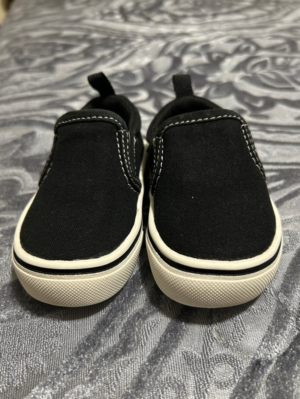 wonder nation Black Slip-On Toddler Shoes with White Soles